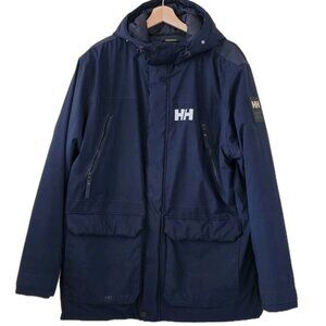 Helly Hansen Reine Parka Men XL Navy Blue LS Pockets Primaloft Waterproof FLAW